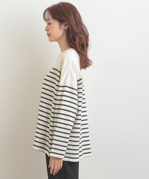 GLOBAL WORK(グローバルワーク)の「パネルボーダーBIG長袖/216965(Tシャツ/カットソー・レディース・ブラック/ベージュ/パープル系その他2・FREE)」の16枚目の写真
