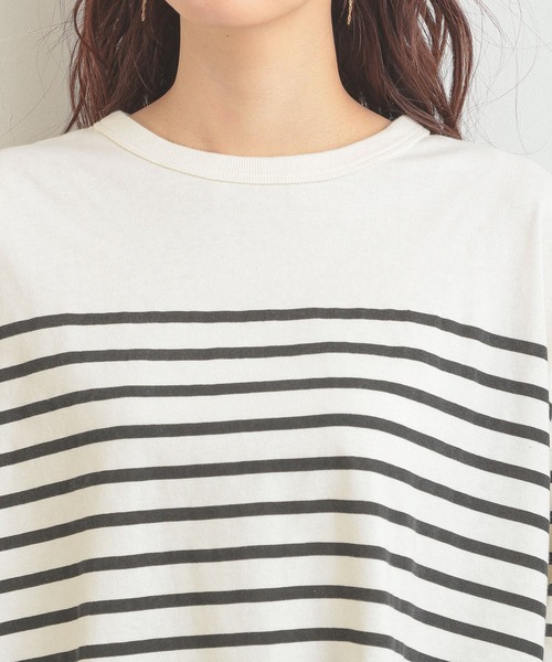 GLOBAL WORK(グローバルワーク)の「パネルボーダーBIG長袖/216965(Tシャツ/カットソー・レディース・ブラック/ベージュ/パープル系その他2・FREE)」の5枚目の写真