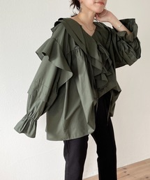 big collar frill blouse / 付け襟風ビッグカラーフリルブラウスチュニック