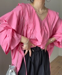 big collar frill blouse / 付け襟風ビッグカラーフリルブラウスチュニック