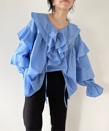 big collar frill blouse / 付け襟風ビッグカラーフリルブラウスチュニック