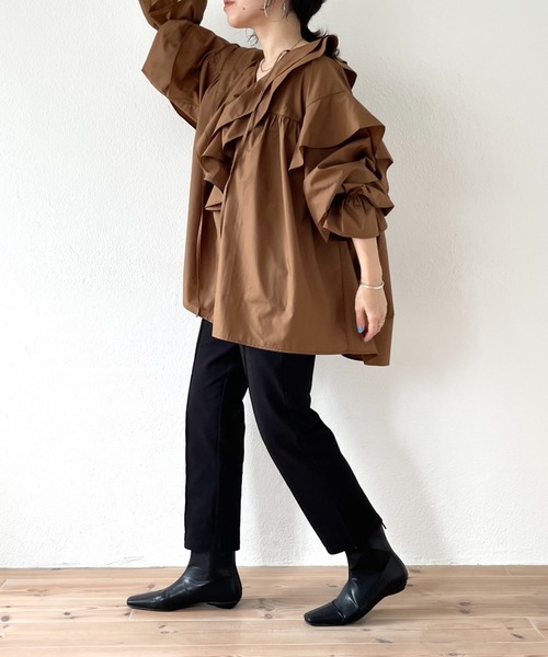 セール】big collar frill blouse / 付け襟風ビッグカラーフリル