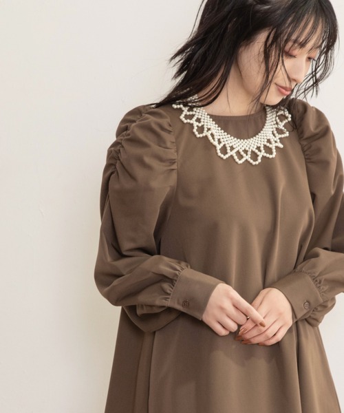 Mysa&Liina（ミーサリーナ）の「パワショルワンピース（ワンピース・レディース・ライトグレー/ベージュ/ブラウン・M）」の12枚目の写真