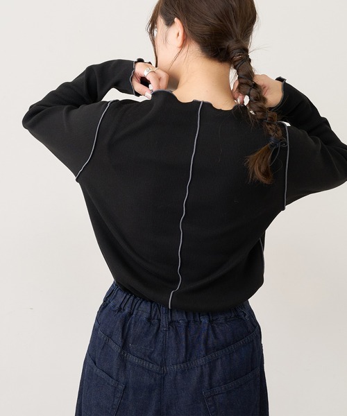 PUAL CE CIN(ピュアルセシン)の「【WEB限定】プチハイネックテレコメローロングスリーブ(Tシャツ/カットソー・レディース・ブラック系その他/ベージュ系その他/ブラック系その他2/ベージュ系その他2・FREE)」の6枚目の写真