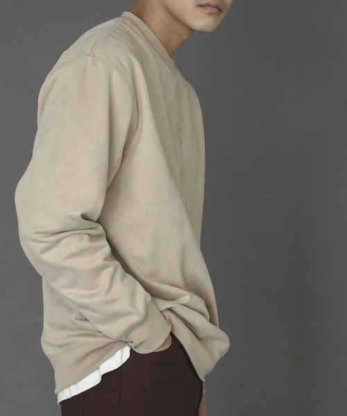 SENSE OF PLACE by URBAN RESEARCH（センスオブプレイスバイアーバンリサーチ）の「エコスエードカラースウェットシャツ（スウェット・メンズ・ブルー/ライトカーキ/ベージュ/モカ/チャコールグレー/ライトベージュ/イエロー/ミント・MEDIUM/X-LARGE/LARGE）」の4枚目の写真