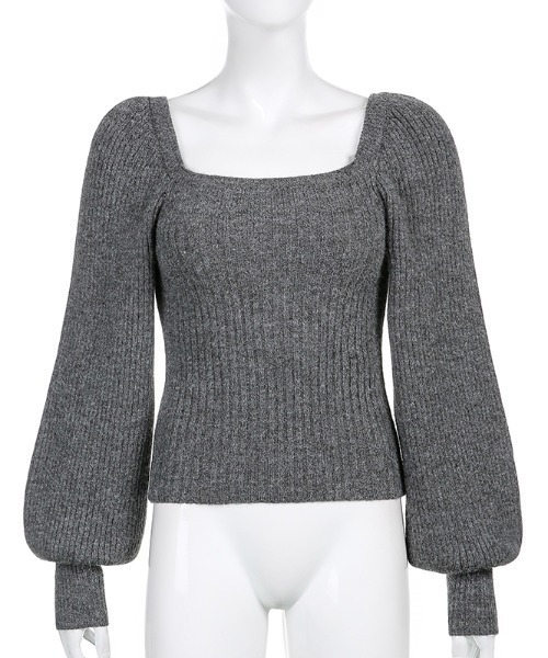 yuue' ( wear )(ユーイ)の「スクエアネックバルーンスリーブニット(ニット/セーター・レディース・チャコールグレー/ブラック/ブラウン/アイボリー/ライトピンク・FREE)」の13枚目の写真