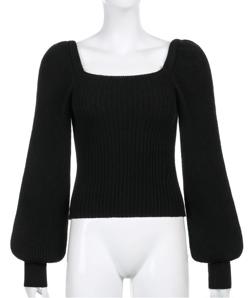 yuue' ( wear )(ユーイ)の「スクエアネックバルーンスリーブニット(ニット/セーター・レディース・チャコールグレー/ブラック/ブラウン/アイボリー/ライトピンク・FREE)」の9枚目の写真