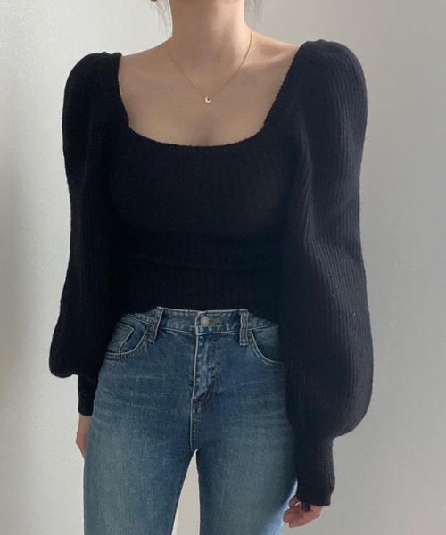 yuue' ( wear )(ユーイ)の「スクエアネックバルーンスリーブニット(ニット/セーター・レディース・チャコールグレー/ブラック/ブラウン/アイボリー/ライトピンク・FREE)」の16枚目の写真
