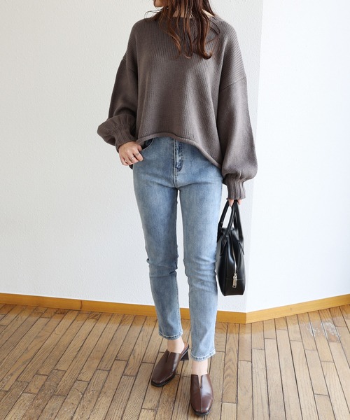 andme（アンドミー）の「ストレッチツイルハイウエストスキニーデニムパンツ（デニムパンツ・レディース・ブルー/ライトブルー・S/M/L）」の7枚目の写真