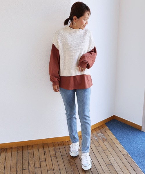 andme（アンドミー）の「ストレッチツイルハイウエストスキニーデニムパンツ（デニムパンツ・レディース・ブルー/ライトブルー・S/M/L）」の11枚目の写真