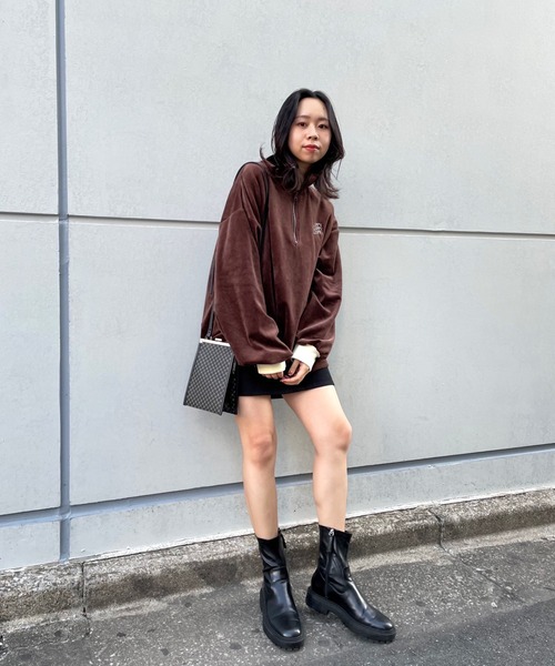 WHO'S WHO gallery（フーズフーギャラリー）の「【SLOPPY/スロッピー】ベロアハーフジップ（スウェット・レディース・ダークグリーン/ネイビー/ブラウン/グレー・FREE）」の18枚目の写真