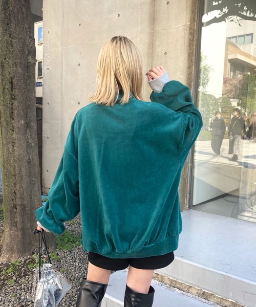 WHO'S WHO gallery（フーズフーギャラリー）の「【SLOPPY/スロッピー】ベロアハーフジップ（スウェット・レディース・ダークグリーン/ネイビー/ブラウン/グレー・FREE）」の10枚目の写真