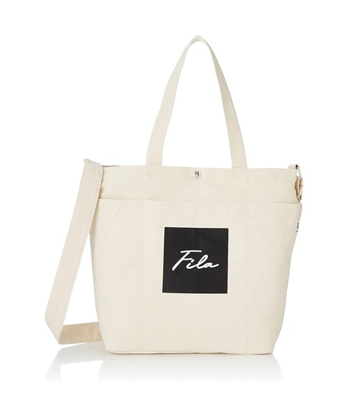 FILA(フィラ)の「【FILA/フィラ】WEB限定 3ポケット付き 2way 綿キャンバス ロゴ トートバッグ/ショルダーバッグ(トートバッグ・レディース・ブラック/オフホワイト/オリーブ・FREE)」の2枚目の写真