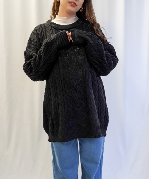 Loco Ocean(ロコオーシャン)の「ケーブル編み オーバーサイズボリュームニット(ニット/セーター・レディース・ブラック/グレー/オフホワイト・FREE)」の6枚目の写真