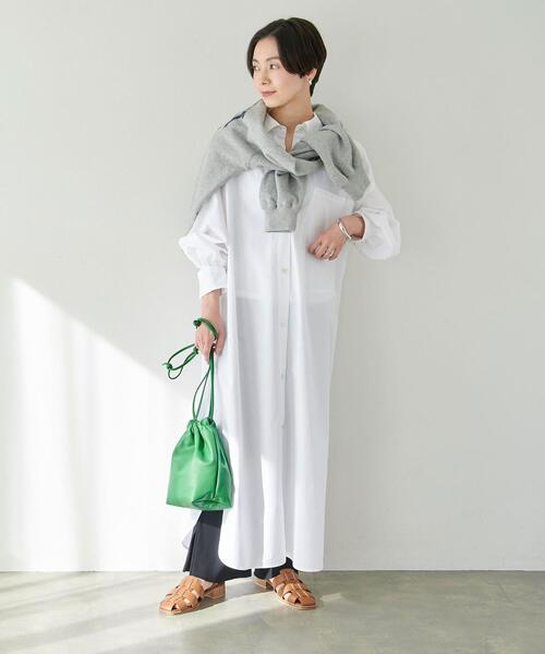 【WEB限定】［ XS /H148-155㎝］タック スリーブ シャツ ワンピース ストライプ