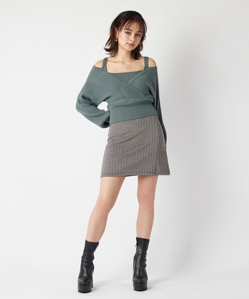 SPIRALGIRL（スパイラルガール）の「レイヤード風カシュクールニット（ニット/セーター・レディース・ブラック/オフホワイト/グリーン・FREE）」の21枚目の写真