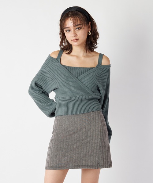 SPIRALGIRL（スパイラルガール）の「レイヤード風カシュクールニット（ニット/セーター・レディース・ブラック/オフホワイト/グリーン・FREE）」の20枚目の写真