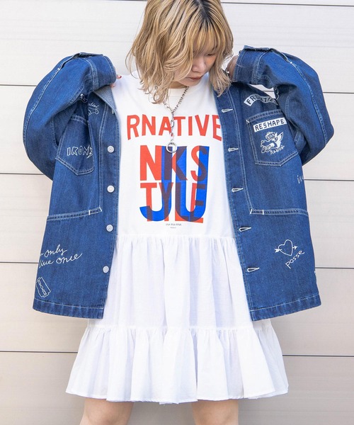 RNA（アールエヌエー）の「J2014 ラクガキ刺繍ワークジャケット（デニムジャケット・レディース・ブラック/インディゴブルー・MEDIUM）」の8枚目の写真