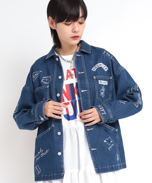 RNA（アールエヌエー）の「J2014 ラクガキ刺繍ワークジャケット（デニムジャケット・レディース・ブラック/インディゴブルー・MEDIUM）」の9枚目の写真