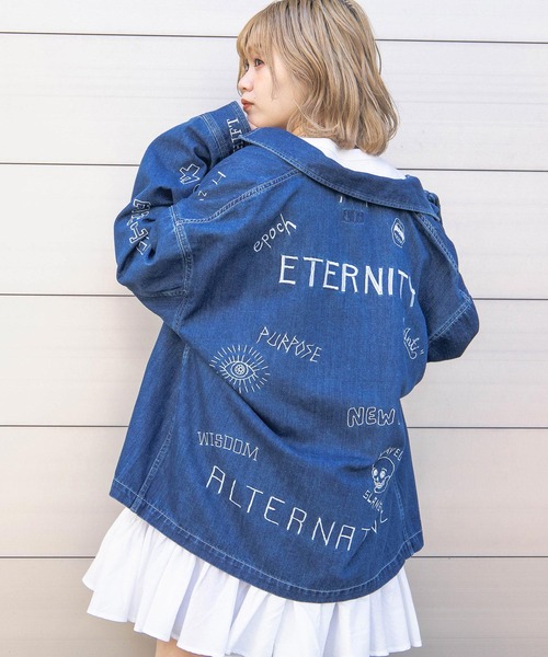 RNA（アールエヌエー）の「J2014 ラクガキ刺繍ワークジャケット（デニムジャケット・レディース・ブラック/インディゴブルー・MEDIUM）」の16枚目の写真