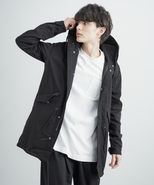 Rocky Monroe(ロッキーモンロー)の「ストレッチジャーマンクロス フーデッドモッズコート スプリングコート(モッズコート・メンズ・ブラック/ベージュ/カーキ・M/L/XL)」の2枚目の写真