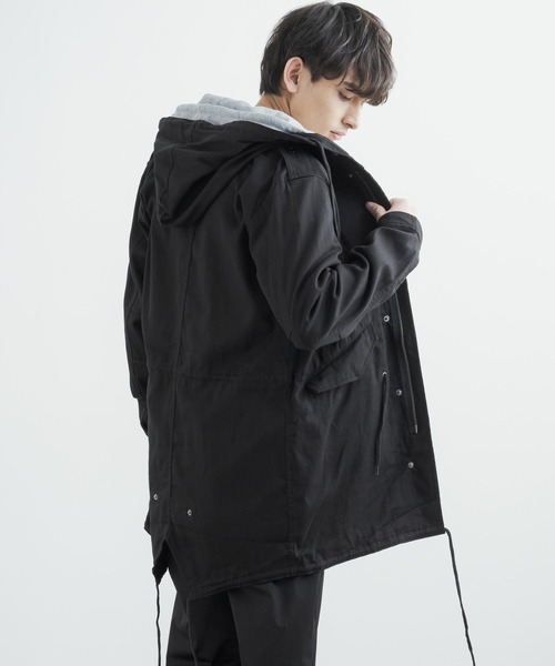 Rocky Monroe(ロッキーモンロー)の「ストレッチジャーマンクロス フーデッドモッズコート スプリングコート(モッズコート・メンズ・ブラック/ベージュ/カーキ・M/L/XL)」の18枚目の写真