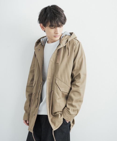 Rocky Monroe(ロッキーモンロー)の「ストレッチジャーマンクロス フーデッドモッズコート スプリングコート(モッズコート・メンズ・ブラック/ベージュ/カーキ・M/L/XL)」の4枚目の写真