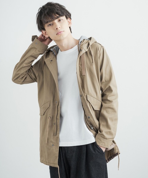 Rocky Monroe(ロッキーモンロー)の「ストレッチジャーマンクロス フーデッドモッズコート スプリングコート(モッズコート・メンズ・ブラック/ベージュ/カーキ・M/L/XL)」の8枚目の写真