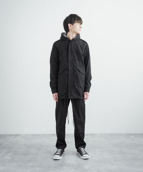 Rocky Monroe(ロッキーモンロー)の「ストレッチジャーマンクロス フーデッドモッズコート スプリングコート(モッズコート・メンズ・ブラック/ベージュ/カーキ・M/L/XL)」の12枚目の写真
