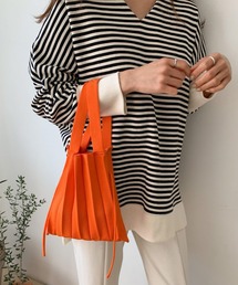 me+em select | 【 10色展開 ／ 2WAY 】カラーニットプリーツリボンハンドバッグ（ショルダーストラップ付属）【数量限定販売】(ハンドバッグ)