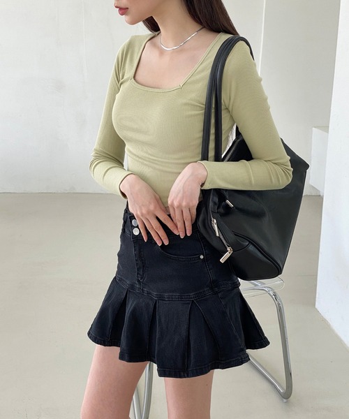 by muni:r(バイ ムニール)の「ハーフプリーツデニムスカート(デニムスカート・レディース・ブラック・SMALL/MEDIUM)」の5枚目の写真