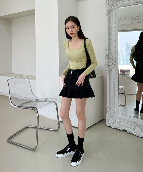 by muni:r(バイ ムニール)の「ハーフプリーツデニムスカート(デニムスカート・レディース・ブラック・SMALL/MEDIUM)」の9枚目の写真