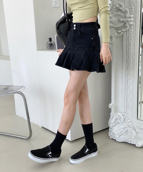 by muni:r(バイ ムニール)の「ハーフプリーツデニムスカート(デニムスカート・レディース・ブラック・SMALL/MEDIUM)」の10枚目の写真