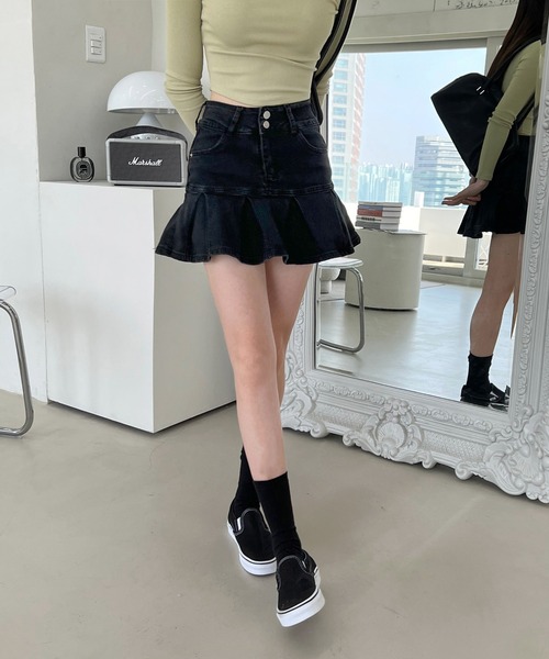 by muni:r(バイ ムニール)の「ハーフプリーツデニムスカート(デニムスカート・レディース・ブラック・SMALL/MEDIUM)」の14枚目の写真