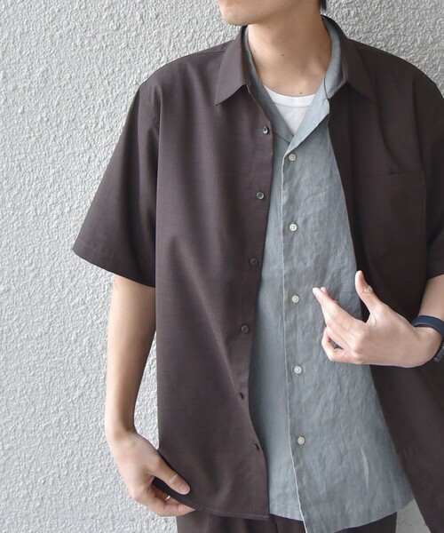 SHIPS any（シップス エニィ）の「SHIPS any: 【ウォッシャブル】CROSS MOVA ストレッチ リラックス  半袖 シャツ  セットアップ対応（シャツ/ブラウス・メンズ・ブラック/チャコールグレー/ブラウン・SMALL/MEDIUM/LARGE/X-LARGE）」の3枚目の写真