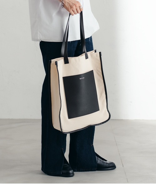 epnok（エプノック）の「パイピングキャンバストート（トートバッグ・メンズ・ブラック/モカ・FREE）」の2枚目の写真