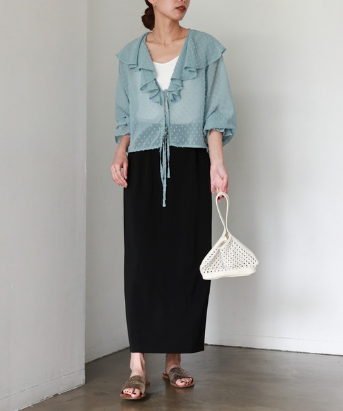 feepur（フェピュール）の「【TALLサイズあり】リップルカラーナロースカート（スカート・レディース・ブラック/レッド/ピンク/ターコイズブルー/ブルー/グリーン・MEDIUM/TALL）」の15枚目の写真