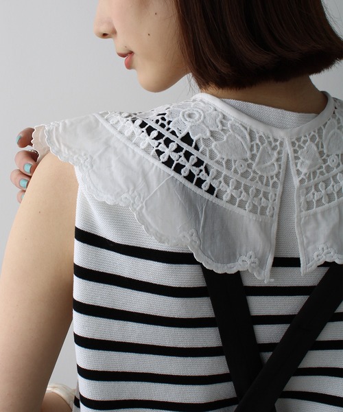 GeeRA(ジーラ)の「カットワーク刺しゅう付け衿(付け襟・レディース・ホワイト/オフホワイト/ブラック・FREE)」の13枚目の写真