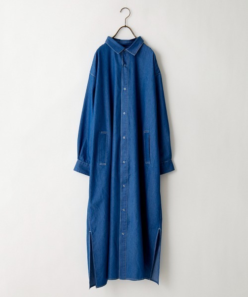 UNIVERSAL OVERALL（ユニバーサルオーバーオール）の「【LaLa Begin12・1月号掲載】[UNIVERSAL OVERALL/ユニバーサルオーバーオール] 別注 ロング丈シャツワンピース（ワンピース・レディース・ネイビー/グレー/インディゴブルー/ワンウォッシュ・F）」の11枚目の写真