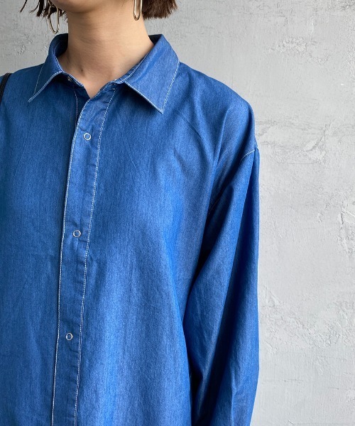 UNIVERSAL OVERALL（ユニバーサルオーバーオール）の「【LaLa Begin12・1月号掲載】[UNIVERSAL OVERALL/ユニバーサルオーバーオール] 別注 ロング丈シャツワンピース（ワンピース・レディース・ネイビー/グレー/インディゴブルー/ワンウォッシュ・F）」の17枚目の写真