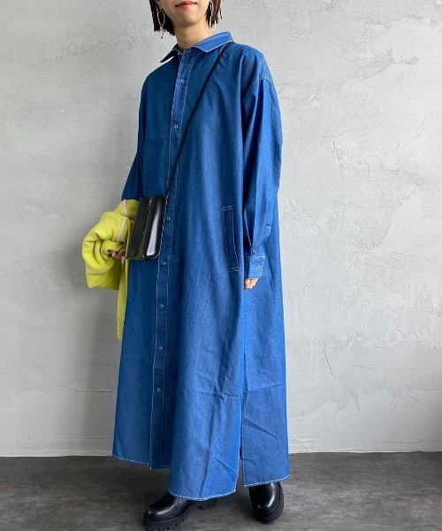 UNIVERSAL OVERALL（ユニバーサルオーバーオール）の「【LaLa Begin12・1月号掲載】[UNIVERSAL OVERALL/ユニバーサルオーバーオール] 別注 ロング丈シャツワンピース（ワンピース・レディース・ネイビー/グレー/インディゴブルー/ワンウォッシュ・F）」の16枚目の写真