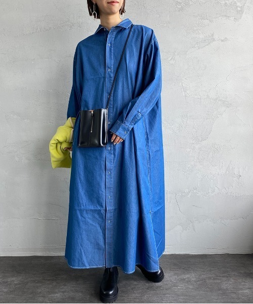 UNIVERSAL OVERALL（ユニバーサルオーバーオール）の「【LaLa Begin12・1月号掲載】[UNIVERSAL OVERALL/ユニバーサルオーバーオール] 別注 ロング丈シャツワンピース（ワンピース・レディース・ネイビー/グレー/インディゴブルー/ワンウォッシュ・F）」の8枚目の写真