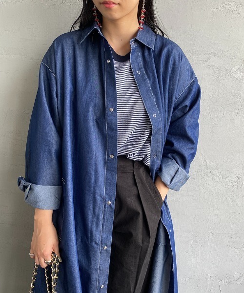 UNIVERSAL OVERALL（ユニバーサルオーバーオール）の「【LaLa Begin12・1月号掲載】[UNIVERSAL OVERALL/ユニバーサルオーバーオール] 別注 ロング丈シャツワンピース（ワンピース・レディース・ネイビー/グレー/インディゴブルー/ワンウォッシュ・F）」の18枚目の写真