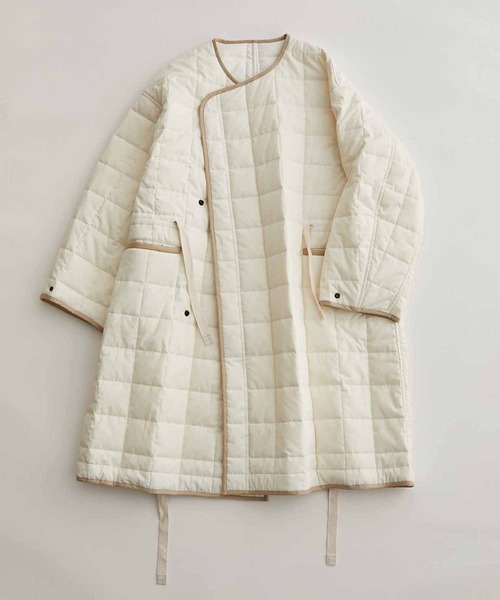 リサイクルキルトオーバーサイズノーカラーセミダブルコート/サスティナブル/ユニセックス
