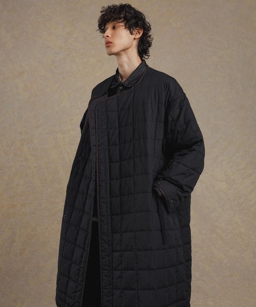 リサイクルキルトオーバーサイズノーカラーセミダブルコート/サスティナブル/ユニセックス