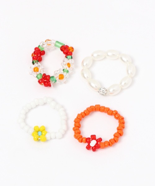 GLOBAL WORK（グローバルワーク）の「4PCSビーズリングセット/349563（リング・レディース・レッド/オフホワイト/グリーン/グリーン系その他4・FREE）」の4枚目の写真