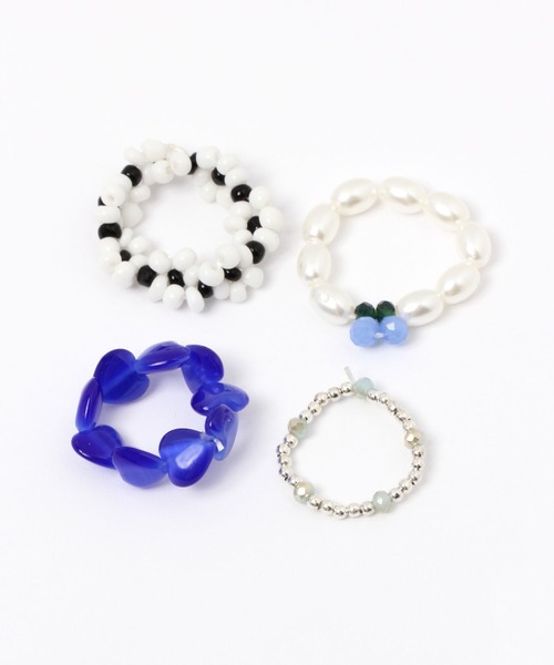 GLOBAL WORK（グローバルワーク）の「4PCSビーズリングセット/349563（リング・レディース・レッド/オフホワイト/グリーン/グリーン系その他4・FREE）」の2枚目の写真