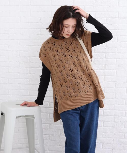 SHOO・LA・RUE(シューラルー)の「◆透かし柄 ゆるシルエット ベスト(ベスト・レディース・ブラック/ナチュラル/キャメル/ピンク系・00)」の22枚目の写真