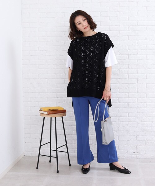 SHOO・LA・RUE(シューラルー)の「◆透かし柄 ゆるシルエット ベスト(ベスト・レディース・ブラック/ナチュラル/キャメル/ピンク系・00)」の14枚目の写真