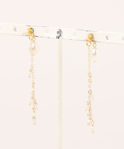 K14GF 2way パール×ホワイトトパーズバックしゃら ピアス（ピアス（両耳用））｜NOIR DE POUPEE（ノワールドプーペ）